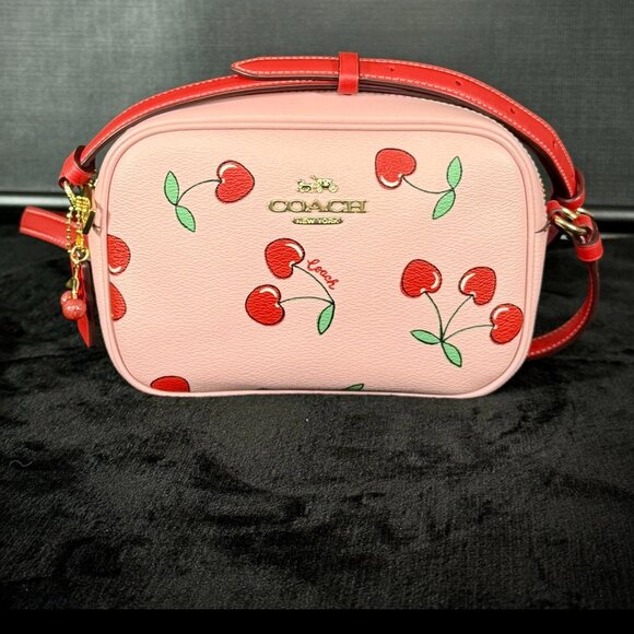🍒Coach Mini Jamie Camera Pink Red Heart Cherry Crossbody Bag with Charm - Picture 1 of 11